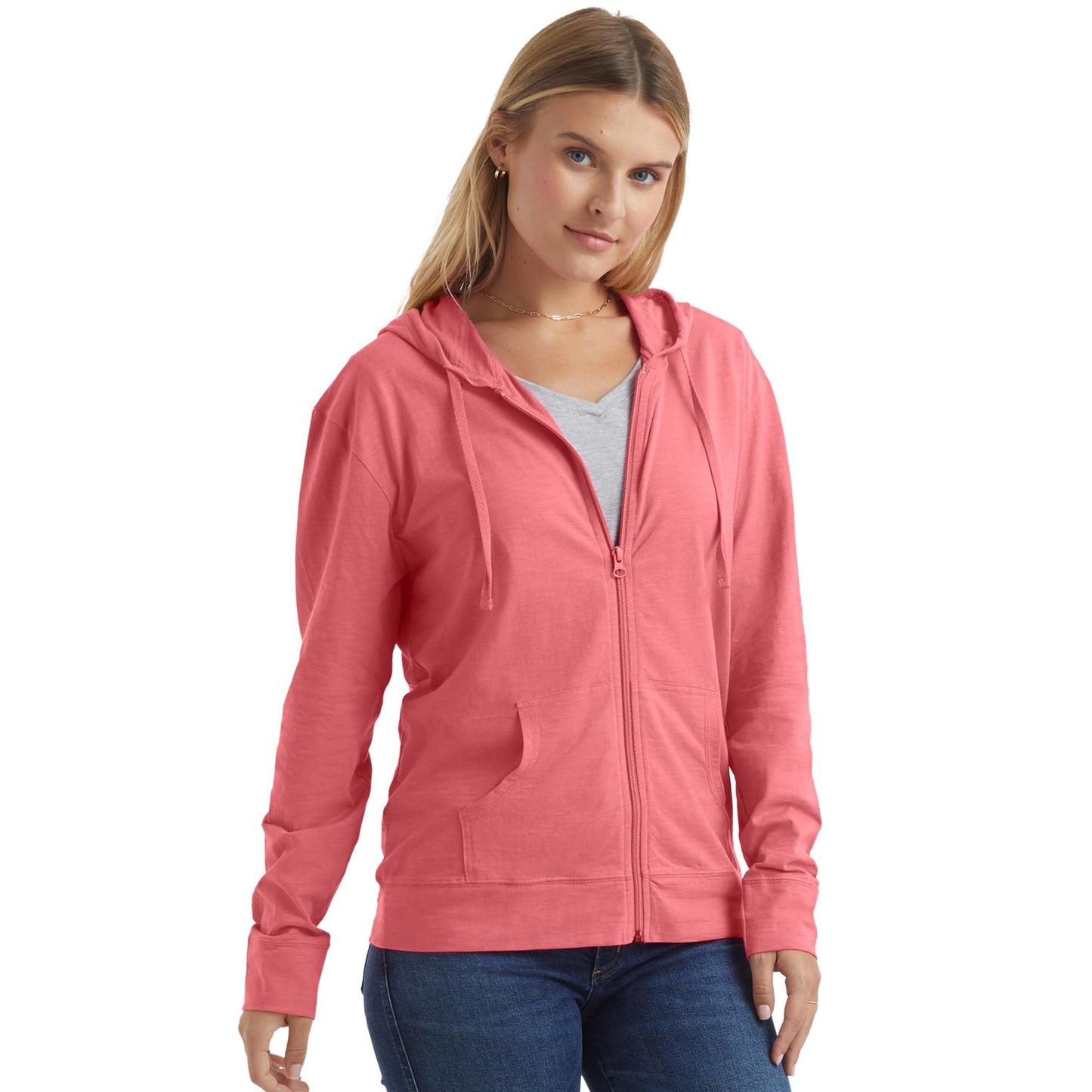 Hanes Women’s Slub Knit Full-Zip Hoodie, Textured Cotton Zip-Up T-Shirt Hoodie for Women