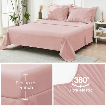 HYMOKEGE Queen Comforter Set Seersucker 7 Pieces, All Season Luxury Bed in a Bag for Bedroom, Bedding Set with Comforters, Sheets, Pillowcases & Shams, Dark Grey