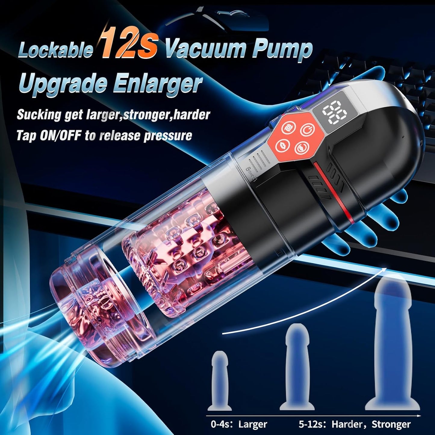 Male Masturbator Penis Pump - Male Sex Toys for Men with Upgrade 12 S Vacuum Pump & 7 Thrusting Rotating Vibrating Sucking Licking LCD Adult Toys Mens Sex Toys Pumps & Enlargers