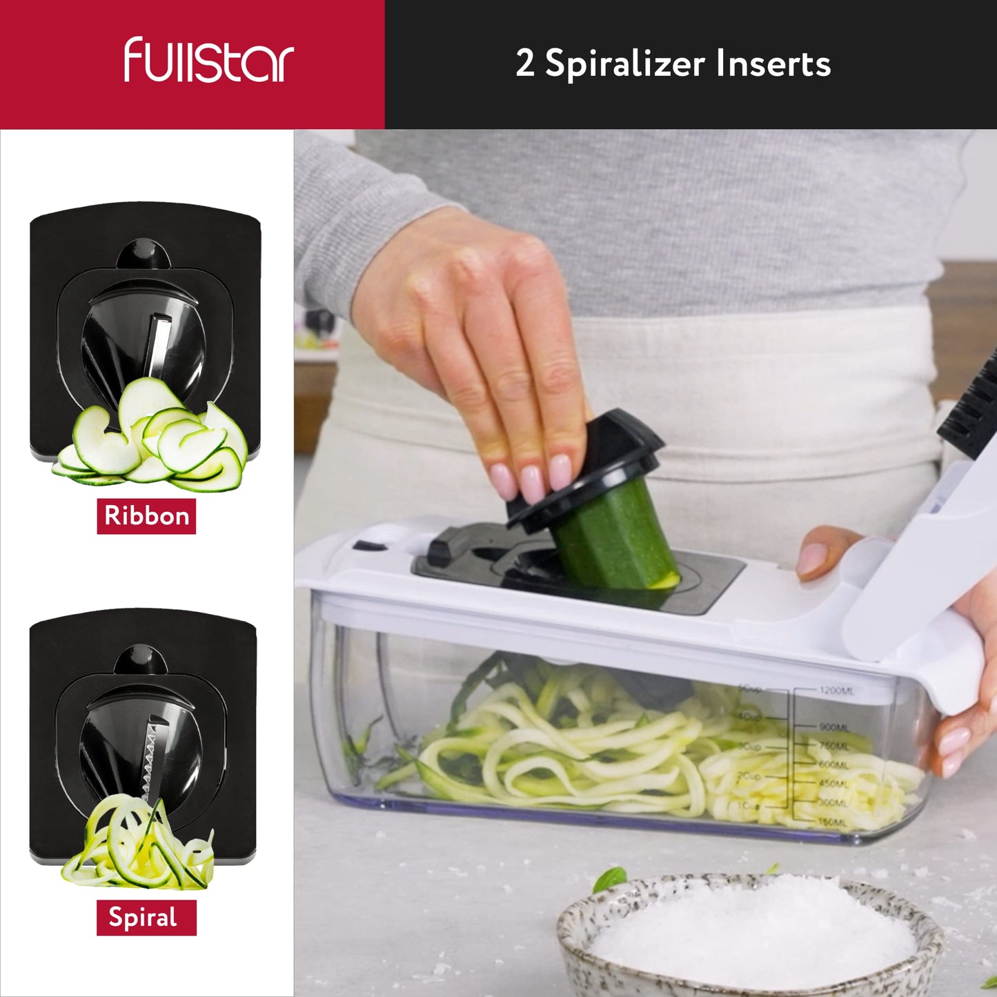 Fullstar Vegetable Chopper - Food Chopper - Onion Chopper - Vegetable Slicer & Spiralizer - Veggie Chopper with Container - Kitchen Gadgets - Home Essentials - Kitchen Accessories (4 in 1, White)