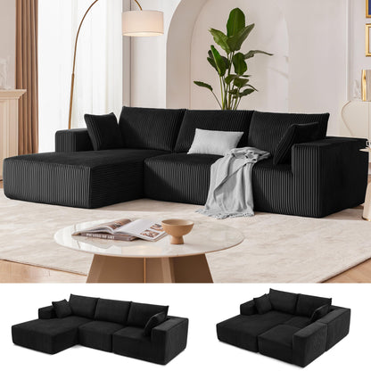 108” Modular Sectional Sofa, Cloud Sectional Couch with Deep Seat, Modern Modular L-Shape Sofa Couch with Chaise,Upholstered Couches for Living Room Bedroom (Black)