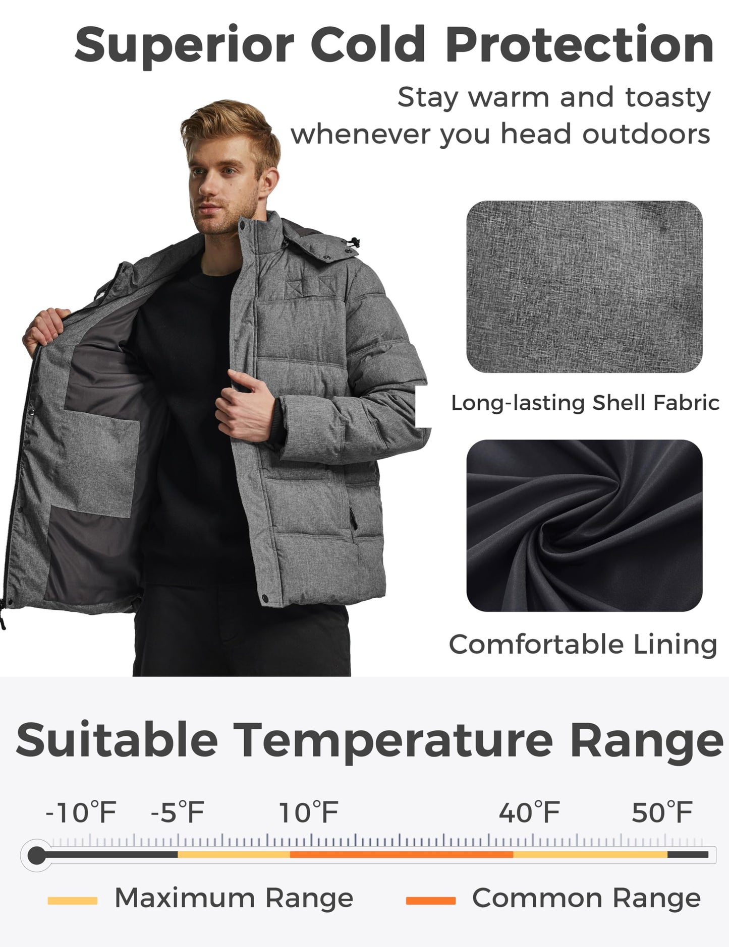 Wantdo Men's Hooded Winter Coat Warm Puffer Jacket Thicken Cotton Coat with Removable Hood