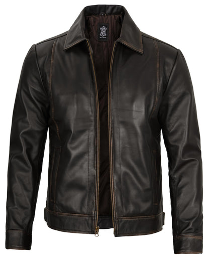 Decrum Mens Leather Jacket - Real Lambskin Classic Vintage Style Leather Jackets For Men