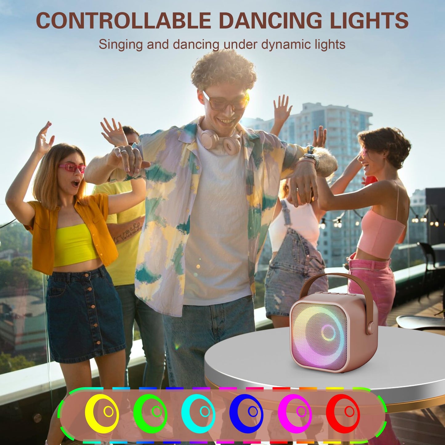 Mini Karaoke Machine, Portable Bluetooth Karaoke Speaker with 2 Wireless Microphones and Party Lights for Kids and Adults, Birthday Gifts for Girls Boys Family Home Party