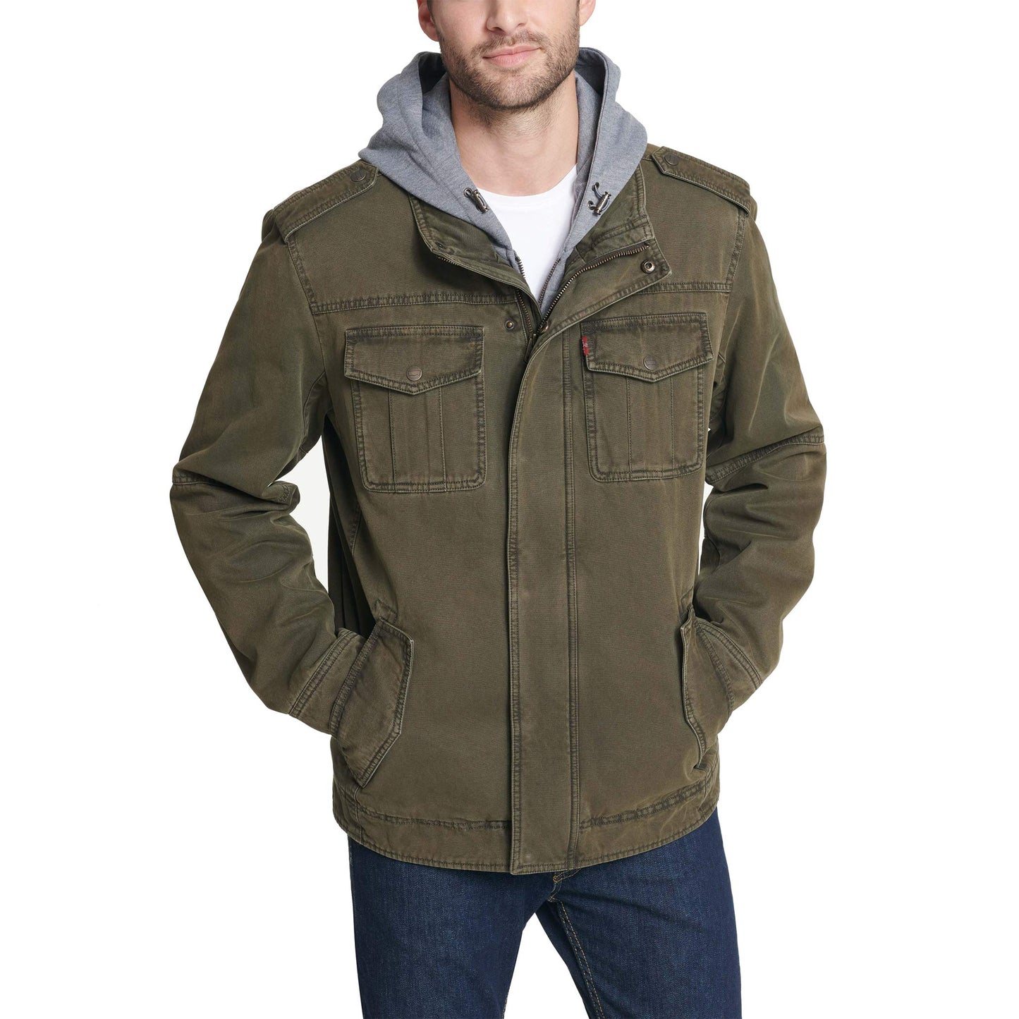 Levi's Men's Washed Cotton Hooded Military Jacket