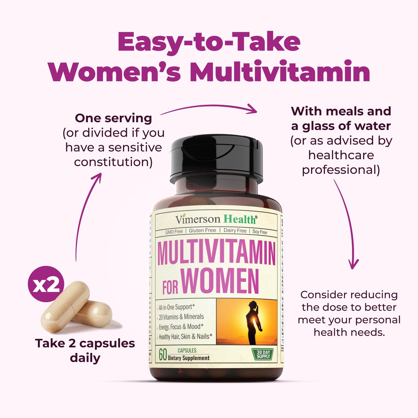 Multivitamin for Men - Daily Men's Multivitamins & Multiminerals with Vitamin A, C, D, E, B12, Zinc & More Essential Vitamins for Men - Mens Vitamins for Energy, Focus, and Mens Health. 60 Capsules