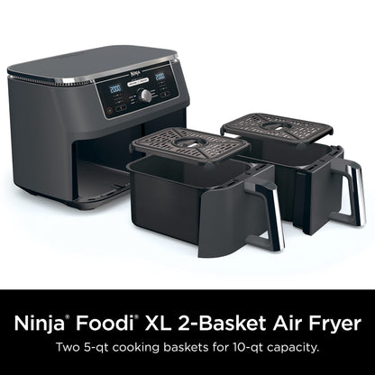 Ninja DZ201 Foodi 8 Quart 6-in-1 DualZone 2-Basket Air Fryer with 2 Independent Frying Baskets, Match Cook & Smart Finish to Roast, Broil, Dehydrate & More for Quick, Easy Meals, Grey