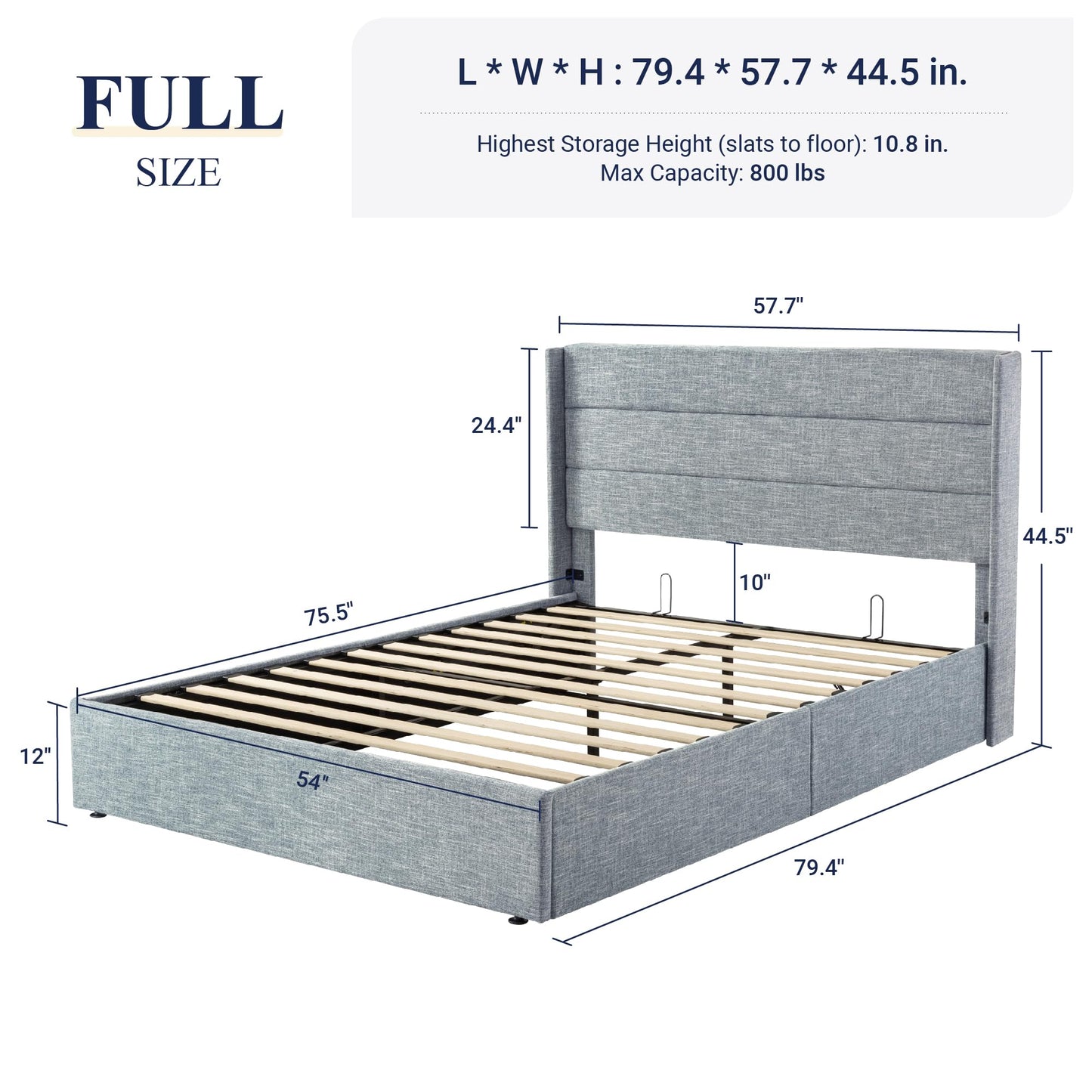 Allewie Queen Size Lift Up Storage Bed, Modern Wingback Headboard, Hydraulic Support, No Box Spring Needed, Light Beige