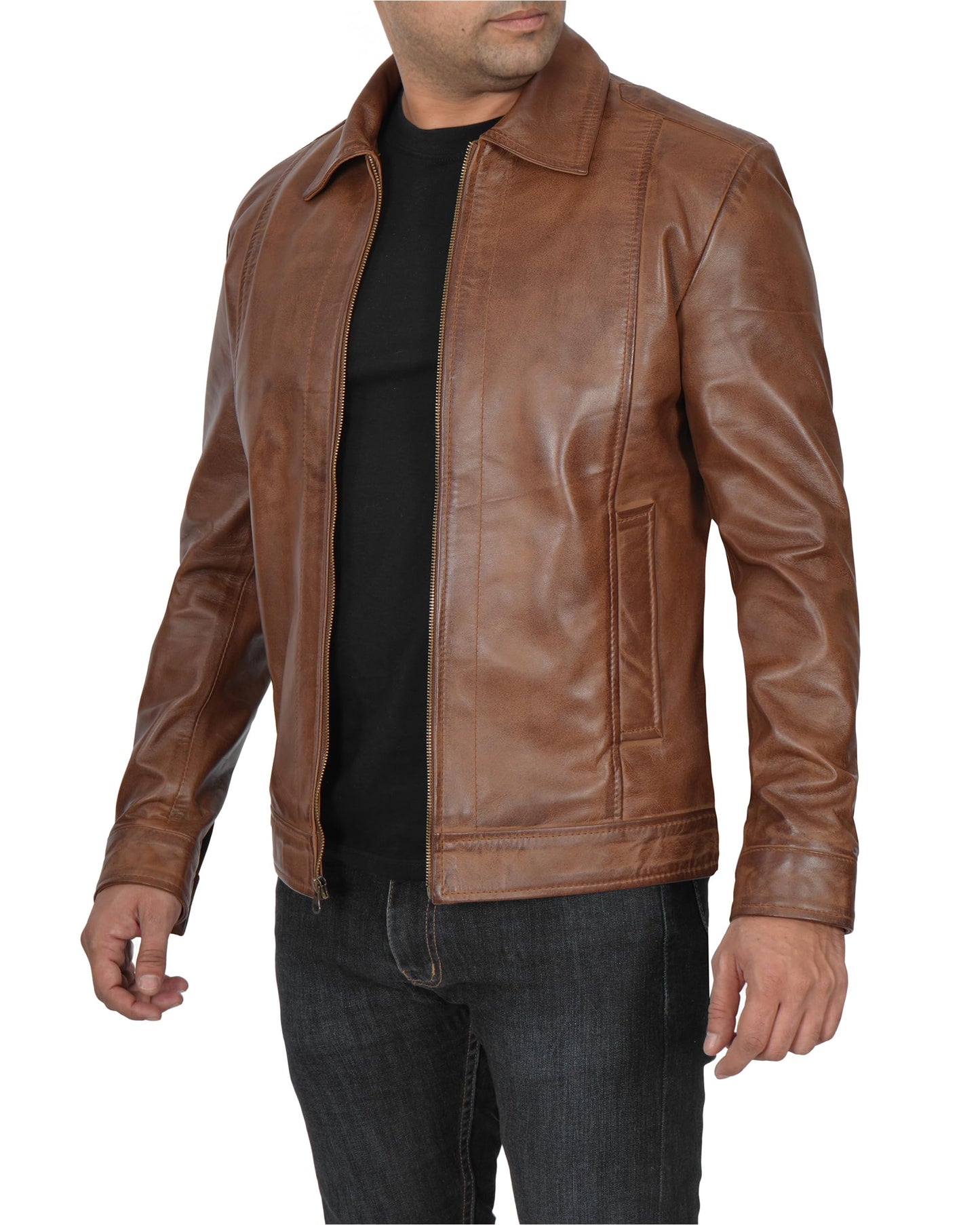 Decrum Mens Leather Jacket - Real Lambskin Classic Vintage Style Leather Jackets For Men