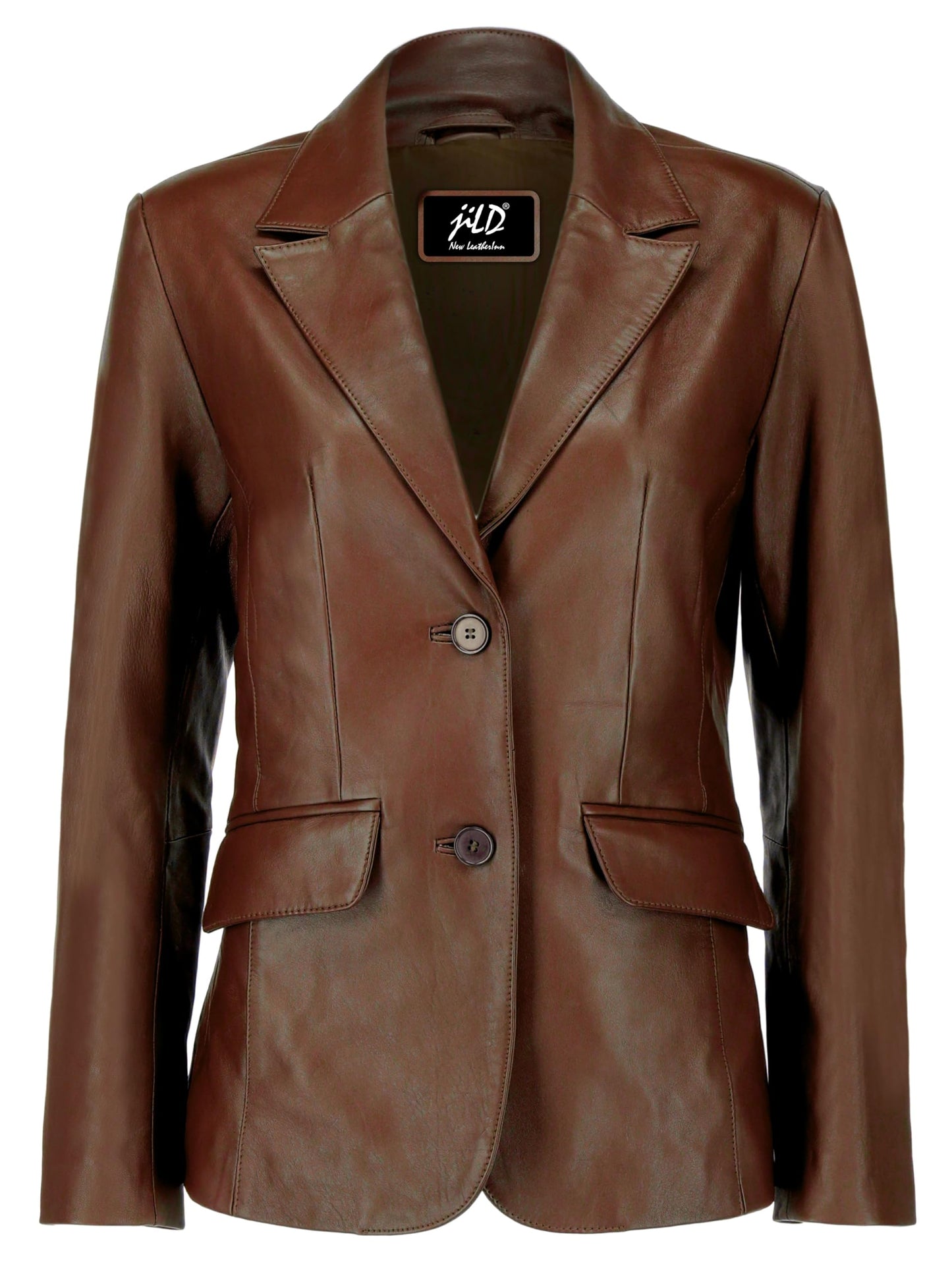 Jild Classic 2-Button Lambskin Leather Blazer Women - Casual Coat Long Sleeves Suit Style Leather Jacket Women