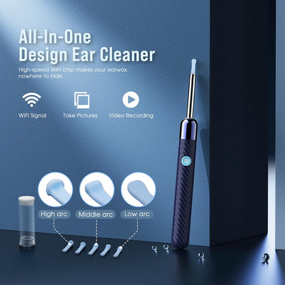 Ear Wax Removal - Earwax Remover Tool with 8 Pcs Ear Set - Ear Cleaner with Camera - Earwax Removal Kit with Light - Ear Camera with 6 Ear Spoon - Ear Cleaner for iOS & Android (Black)