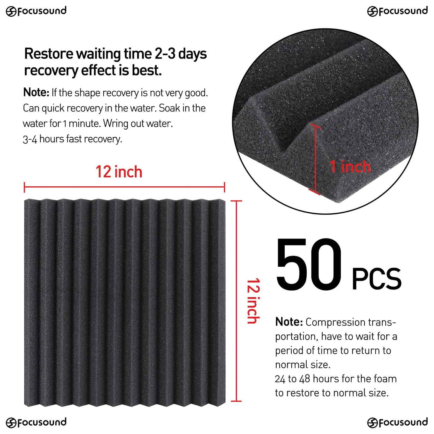 52 Pack Acoustic Foam Panels 1" x 12" x 12" Sound Proof Foam Panles Soundproofing Noise Cancelling Wedge Panels for Home Office Recoding Studio with 300PCS Double-Side Adhesive