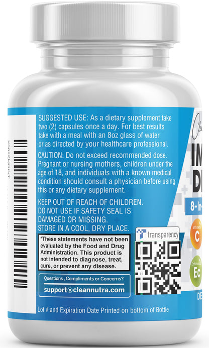 Clean Nutraceuticals Immune Defense Support Supplement 8 in 1 with Zinc 50mg Quercetin, VIT C 1000mg, Vitamin D3 5000 IU, Elderberry, Ginger - Immunity System Booster for Adults, Vegan - 60 Count