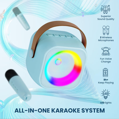 Mini Karaoke Machine, Portable Bluetooth Karaoke Speaker with 2 Wireless Microphones and Party Lights for Kids and Adults, Birthday Gifts for Girls Boys Family Home Party