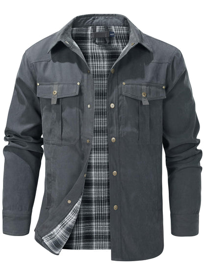 Mr.Stream Men's Lightweight Long Sleeved Snap Plaid Western Cowboy Flannel Lined Shirts Jackets