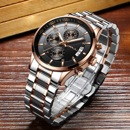 CRRJU Men's Fashion Stainless Steel Watches Date Waterproof Chronograph Wrist watches,Stainsteel Steel Band Waterproof Watch