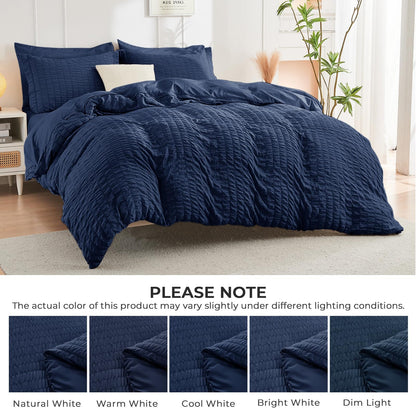 HYMOKEGE Queen Comforter Set Seersucker 7 Pieces, All Season Luxury Bed in a Bag for Bedroom, Bedding Set with Comforters, Sheets, Pillowcases & Shams, Dark Grey