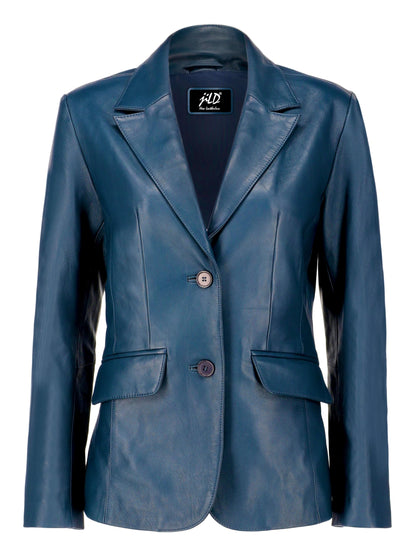 Jild Classic 2-Button Lambskin Leather Blazer Women - Casual Coat Long Sleeves Suit Style Leather Jacket Women