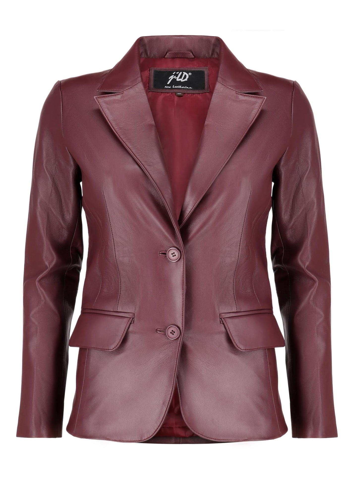 Jild Classic 2-Button Lambskin Leather Blazer Women - Casual Coat Long Sleeves Suit Style Leather Jacket Women