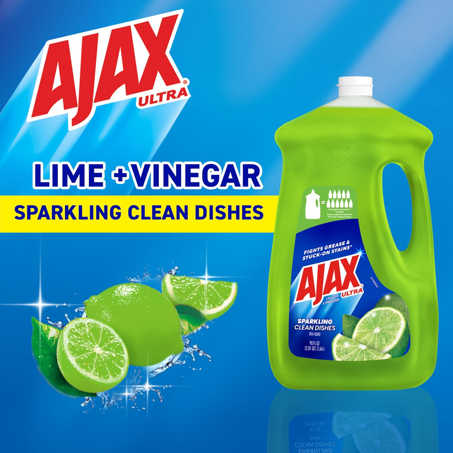 Ajax Ultra Dishwashing Liquid Dish Soap Refill, Vinegar and Lime Scent, 90 fluid ounce