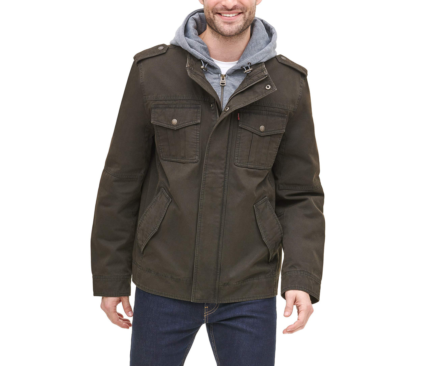 Levi's Men's Washed Cotton Hooded Military Jacket