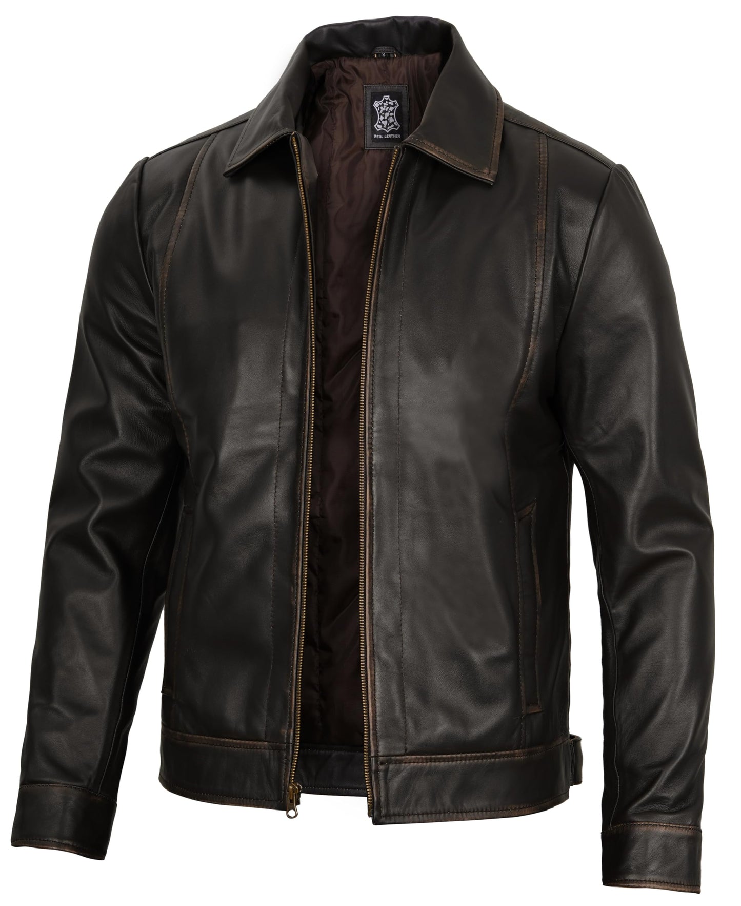 Decrum Mens Leather Jacket - Real Lambskin Classic Vintage Style Leather Jackets For Men