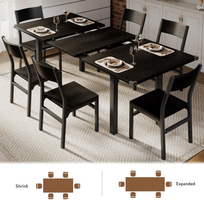 iPormis 7-Piece Dining Table & Chairs Set for 4-6, 63" Extendable Kitchen Table with 6 Chairs, Dining Room Table with Metal Frame & MDF Board, Perfect for Small Space, Easy Assembly, Black