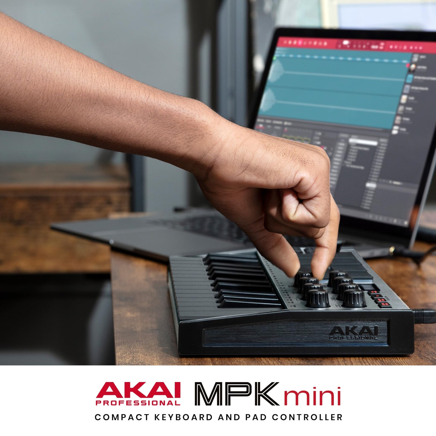 AKAI Professional MPK Mini MK3 - 25 Key USB MIDI Keyboard Controller With 8 Backlit Drum Pads, 8 Knobs and Music Production Software Included, White