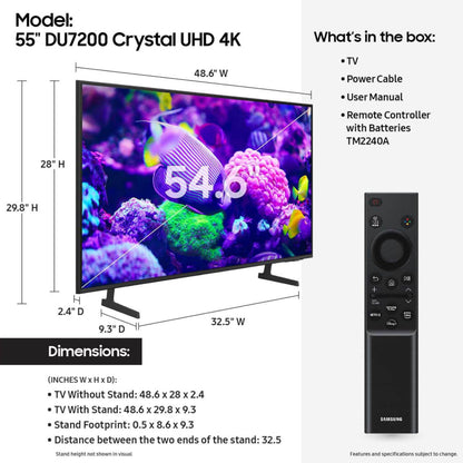 SAMSUNG 65-Inch Class Crystal UHD 4K DU7200 Series HDR Smart TV w/Object Tracking Sound Lite, PurColor, Motion Xcelerator, Mega Contrast, Q-Symphony (UN65DU7200, 2024 Model)