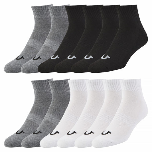 True Religion Mens Socks 6 & 12 Pairs Ankle Socks for Men Quarter Premium Athletic Men's Socks, Shoe Size 8-12