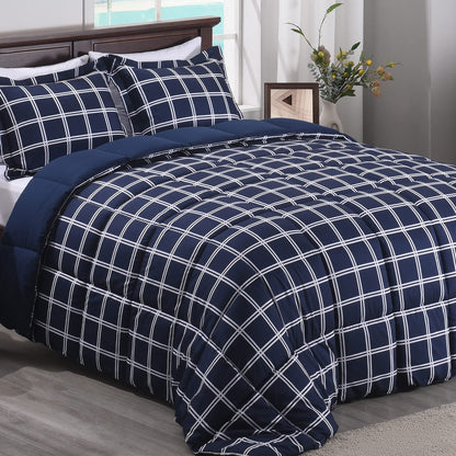 Basic Beyond Queen Comforter Set - Navy Blue Comforter Set Queen Size, Reversible Bed Comforter Queen Set for All Seasons, Navy/Grey, 1 Comforter (88"x92") and 2 Pillow Shams (20"x26"+2")