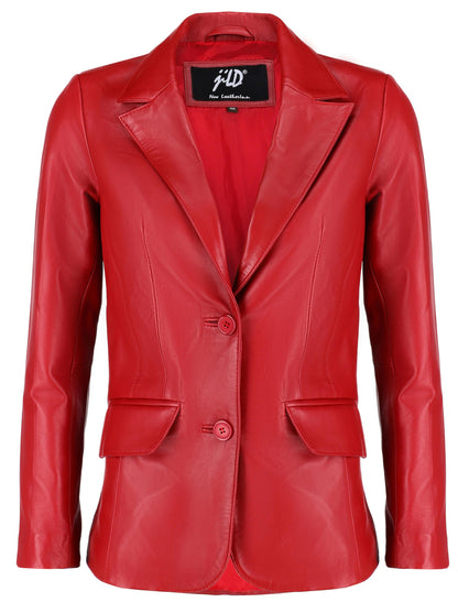 Jild Classic 2-Button Lambskin Leather Blazer Women - Casual Coat Long Sleeves Suit Style Leather Jacket Women