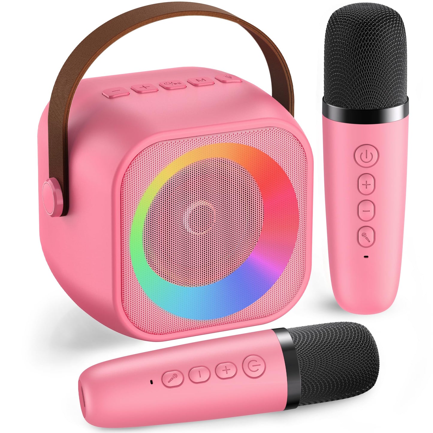 Mini Karaoke Machine, Portable Bluetooth Karaoke Speaker with 2 Wireless Microphones and Party Lights for Kids and Adults, Birthday Gifts for Girls Boys Family Home Party