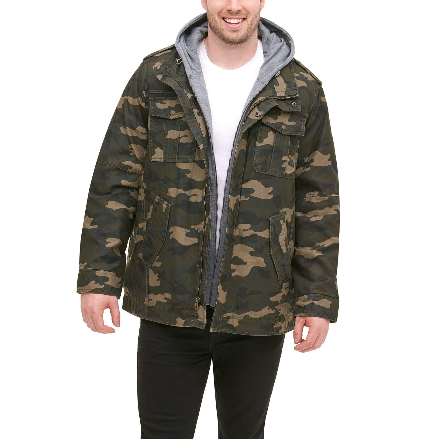 Levi's Men's Washed Cotton Hooded Military Jacket