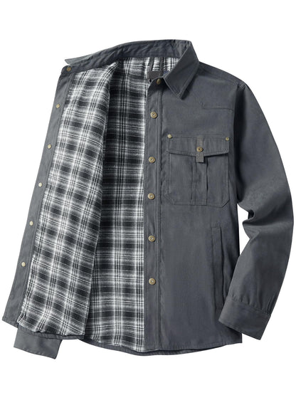 Mr.Stream Men's Lightweight Long Sleeved Snap Plaid Western Cowboy Flannel Lined Shirts Jackets