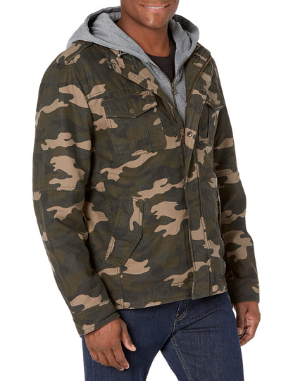 Levi's Men's Washed Cotton Hooded Military Jacket