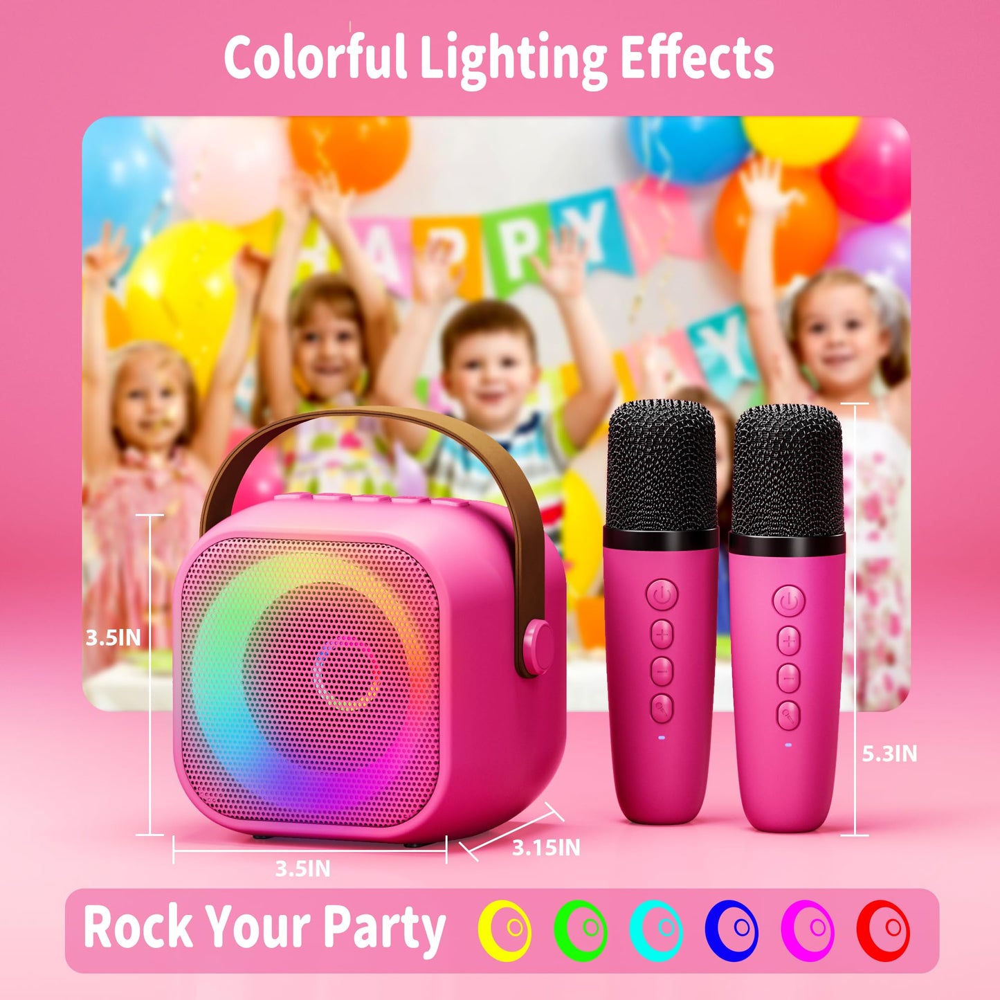 Mini Karaoke Machine, Portable Bluetooth Karaoke Speaker with 2 Wireless Microphones and Party Lights for Kids and Adults, Birthday Gifts for Girls Boys Family Home Party