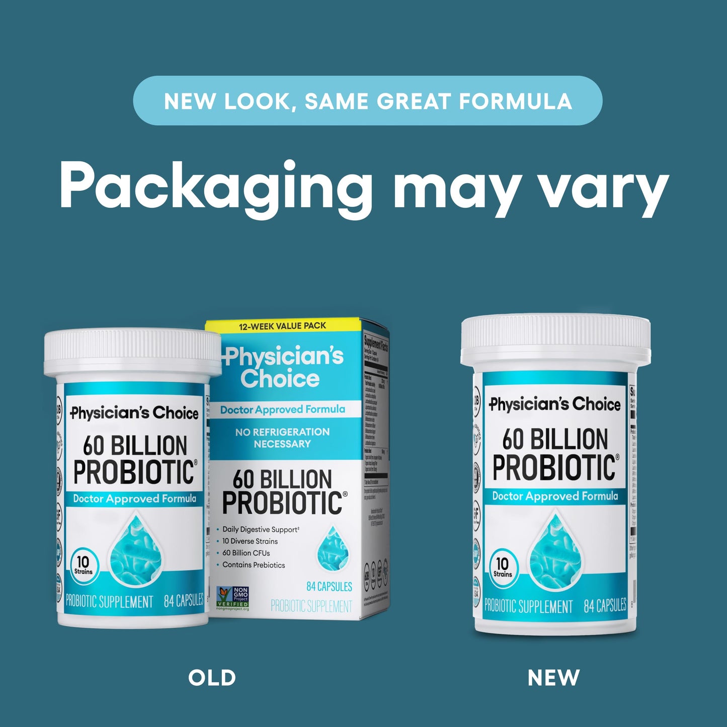 Physician's CHOICE Probiotics 60 billion CFU - 10 Strains + Organic Prebiotics - Immune, Digestive & Gut Health - Supports Occasional Constipation, Diarrhea, Gas & Bloating - for Women & Men - 60ct