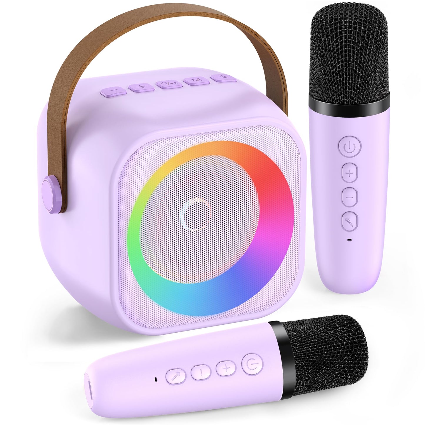 Mini Karaoke Machine, Portable Bluetooth Karaoke Speaker with 2 Wireless Microphones and Party Lights for Kids and Adults, Birthday Gifts for Girls Boys Family Home Party