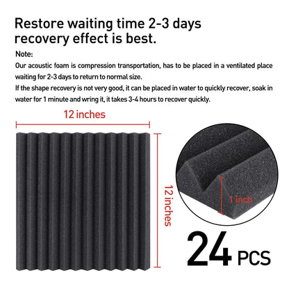 52 Pack Acoustic Foam Panels 1" x 12" x 12" Sound Proof Foam Panles Soundproofing Noise Cancelling Wedge Panels for Home Office Recoding Studio with 300PCS Double-Side Adhesive