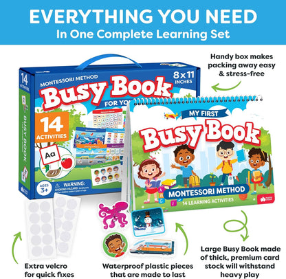 Montessori Preschool Busy Book for Toddlers Ages 3 and Up - Preassembled - Preschool Learning Activities Homeschool Montessori Toys - Gifts for 3 Year Old Boys - 4 Year Old Girl Birthday Gifts