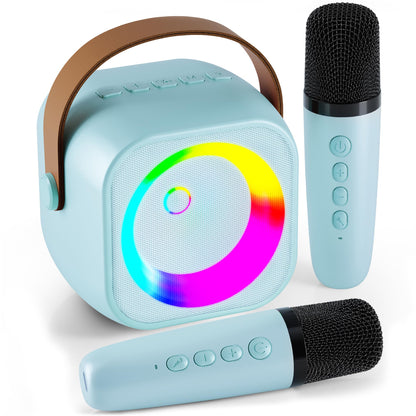 Mini Karaoke Machine, Portable Bluetooth Karaoke Speaker with 2 Wireless Microphones and Party Lights for Kids and Adults, Birthday Gifts for Girls Boys Family Home Party