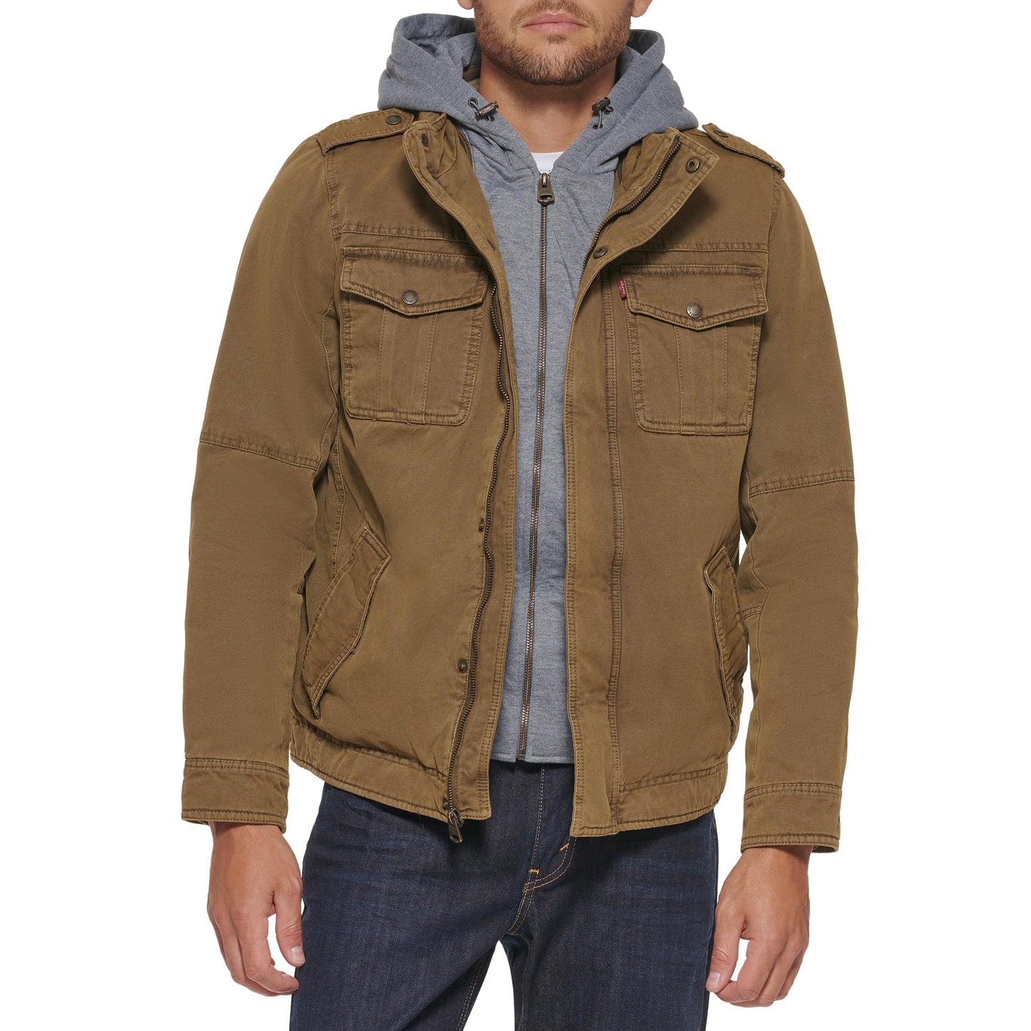 Levi's Men's Washed Cotton Hooded Military Jacket