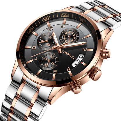 CRRJU Men's Fashion Stainless Steel Watches Date Waterproof Chronograph Wrist watches,Stainsteel Steel Band Waterproof Watch