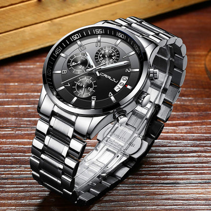 CRRJU Men's Fashion Stainless Steel Watches Date Waterproof Chronograph Wrist watches,Stainsteel Steel Band Waterproof Watch