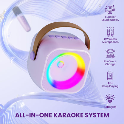 Mini Karaoke Machine, Portable Bluetooth Karaoke Speaker with 2 Wireless Microphones and Party Lights for Kids and Adults, Birthday Gifts for Girls Boys Family Home Party