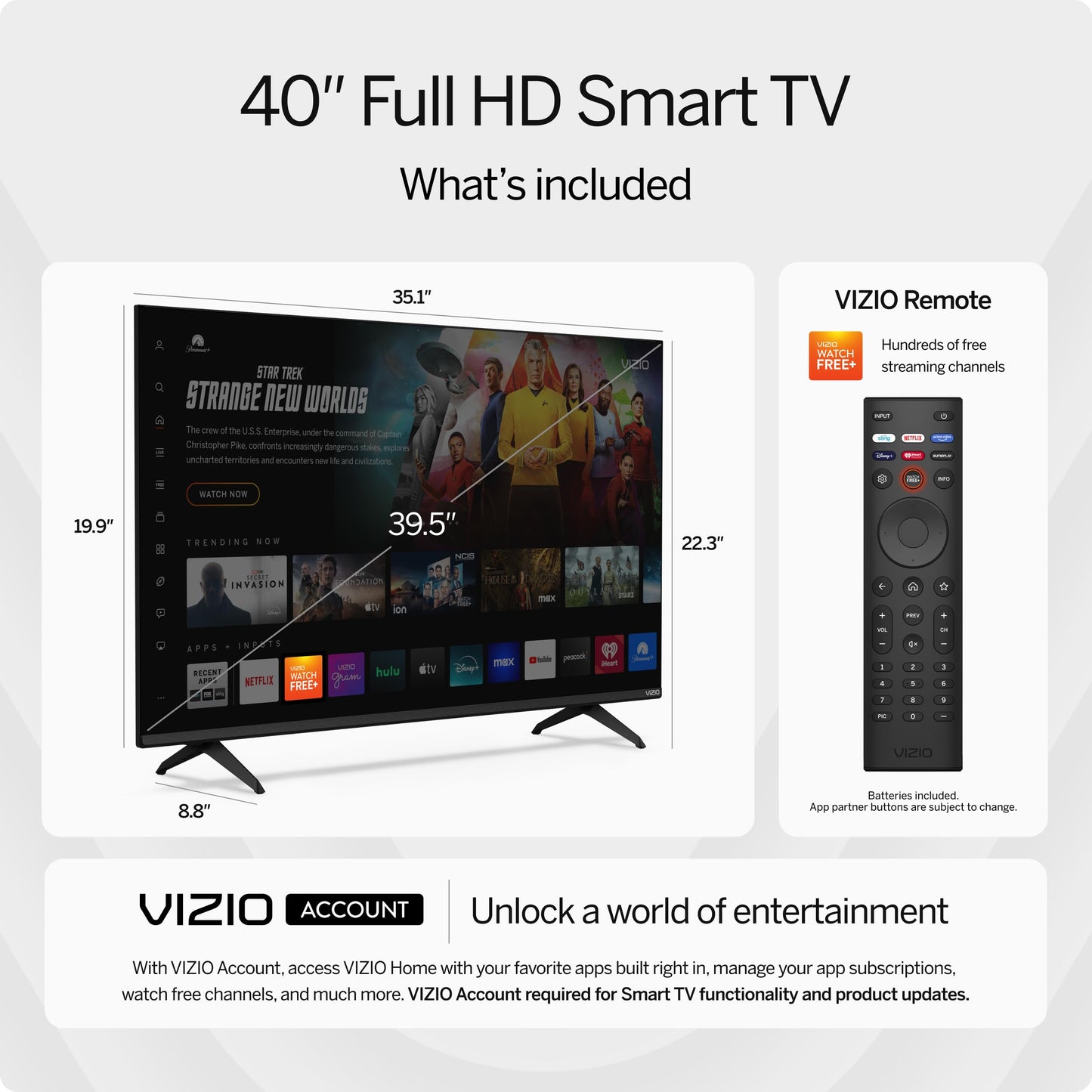 VIZIO 40-inch Full HD 1080p Smart TV with DTS Virtual: X, Alexa Compatibility, Google Cast Built-in, Bluetooth Headphone Capable, (VFD40M-08 New)