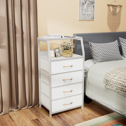 Furnulem White Dresser with 5 Drawers, Vertical Storage Tower Fabric Dresser for Bedroom, Hallway, Entryway, Nursery, Closet Organizer, Nightstand Bedside Table Furniture, Sturdy Steel Frame, Wood Top