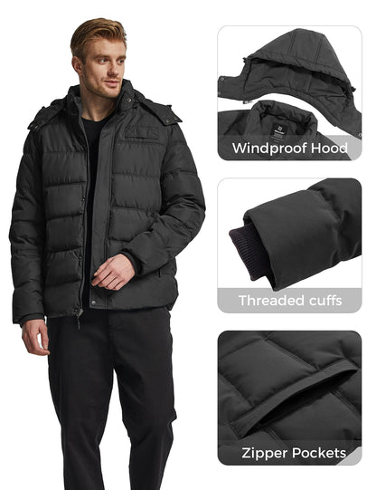 Wantdo Men's Hooded Winter Coat Warm Puffer Jacket Thicken Cotton Coat with Removable Hood