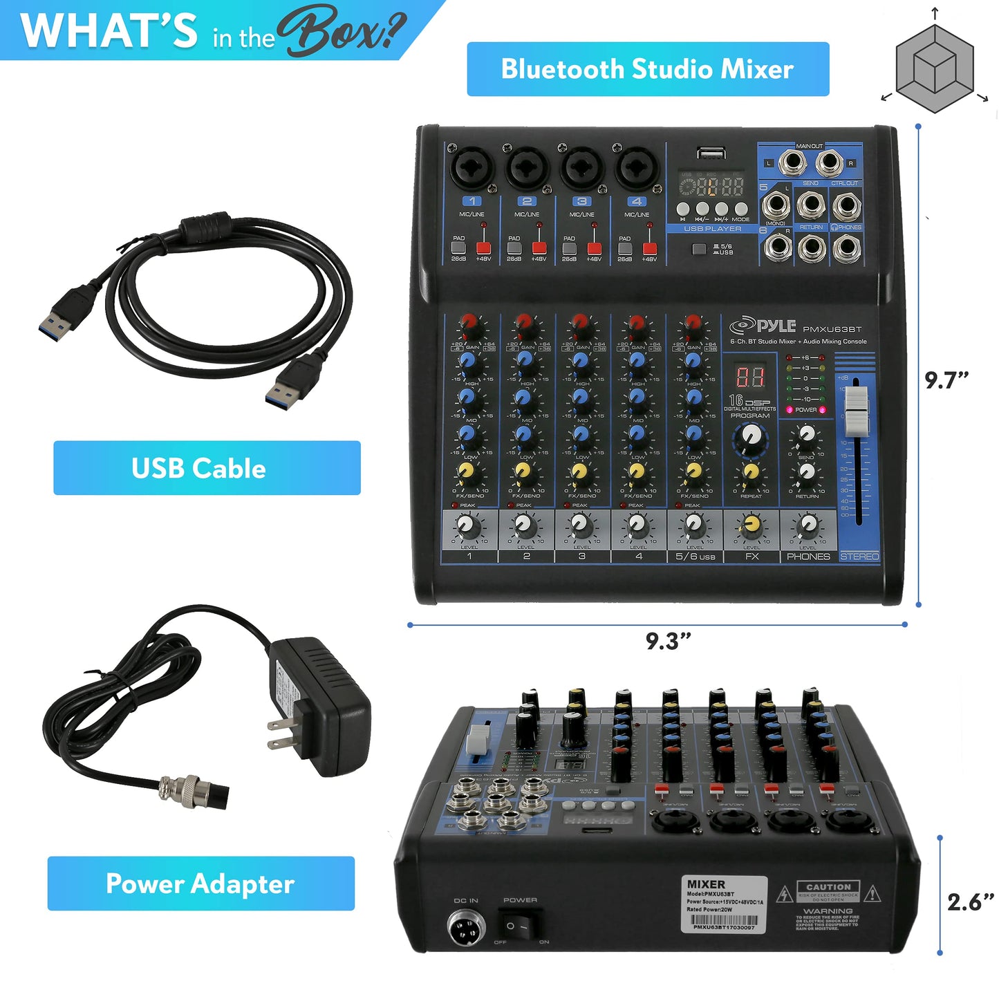 Pyle 4-Channel Bluetooth Studio Audio Mixer-DJ Sound Controller Interface with USB Drive for PC Recording Input, XLR Microphone Jack,48V Power,Input/Output for Professional and Beginners - PMXU46BT